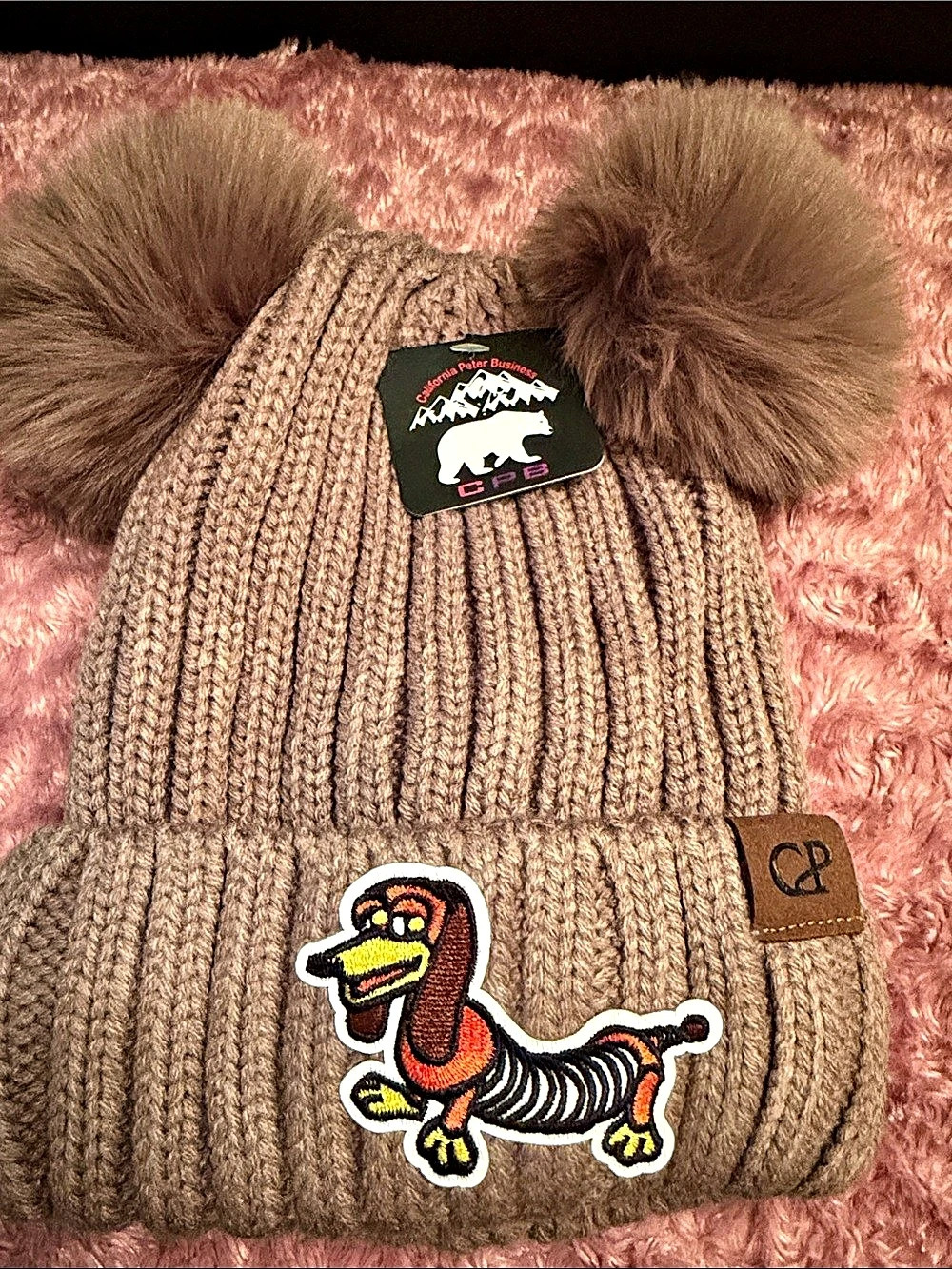 Toy story SlinkyBrown Pom Pom Beanie, NWT